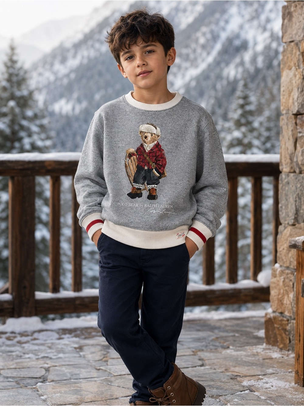 Polo Ralph Lauren Sled Polo Bear Sweatshirt Gray Kids Size S/8